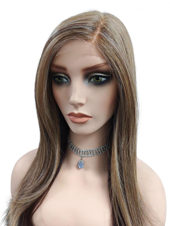 Extra lange synthetische Perücke in warmem Braunblond mit glattem Haar (Lace Part) DLP002