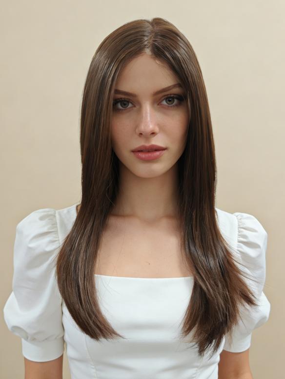 Dunkelbraune glatte Kunsthaarperücke (Lace Front) DLP005