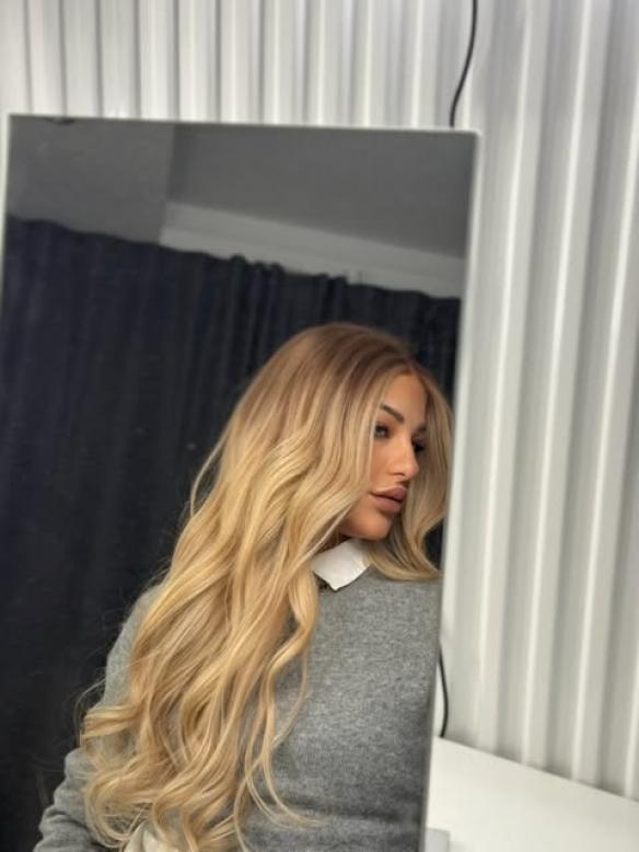 Blond Ombre Lang Wellig Echthaar Perücke HH136