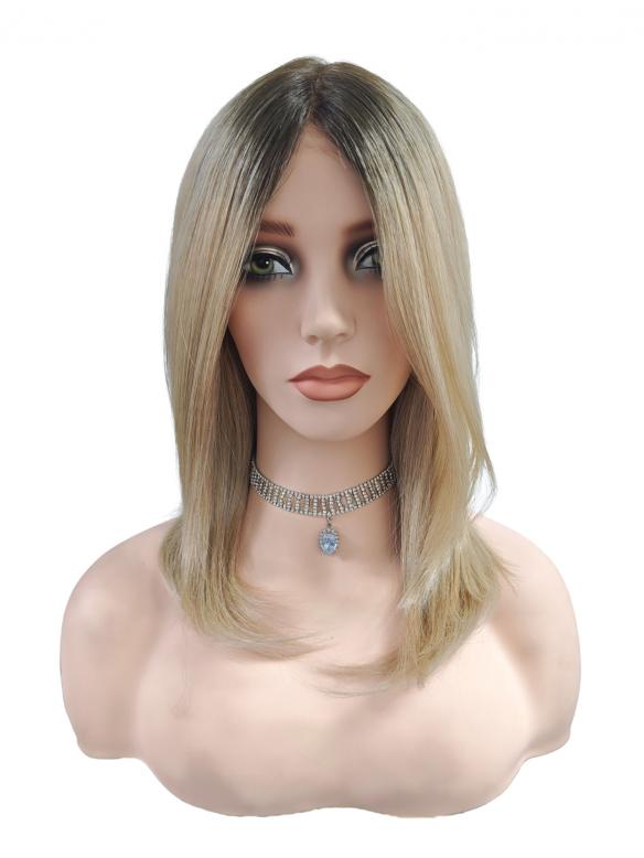 Elegante glatte synthetische Perücke mit schwarzem Ansatz und blondem Haar (Lace Part) DLP007