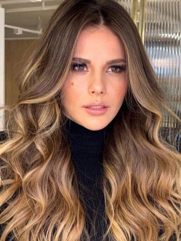 Echthaarperücke in Dunkel Brown mit blonden Highlights EH041