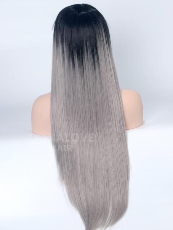Schwarz nach Grau Gerade Synthetische Lace Front Perücke-SNY079