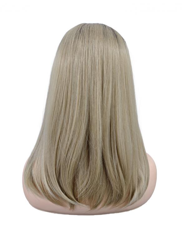 Blonde Kunsthaar Perücke mit dunklem Ansatz – Glatte synthetische Perücke (Lace Front) DLP066