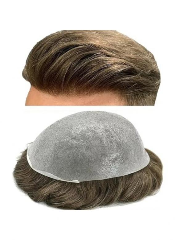 Hellbraun Voll-PU 100% Echthaar Toupee DTP005