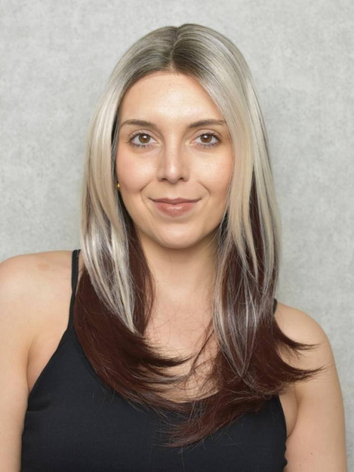 Glatte synthetische Perücke in DunkelRotBraun Mix Weißblond (Lace Part) DLP053