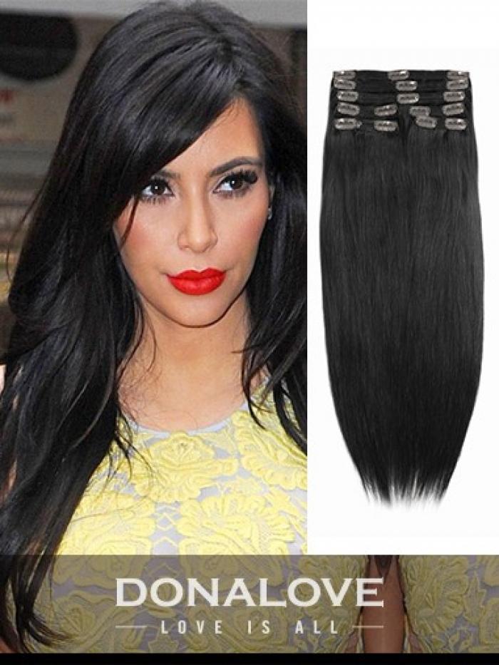 Natürlich Schwarz indisch remy clip in hair extensions SD003