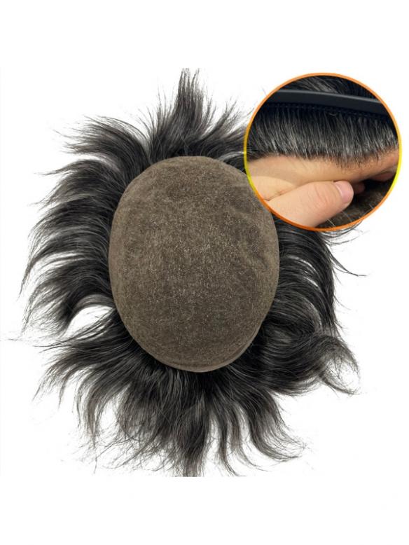 Schwarz-Silbergrau Voll-Französisches Lace Echthaar-Ersatzsystem Atmungsaktive Toupee DTP001