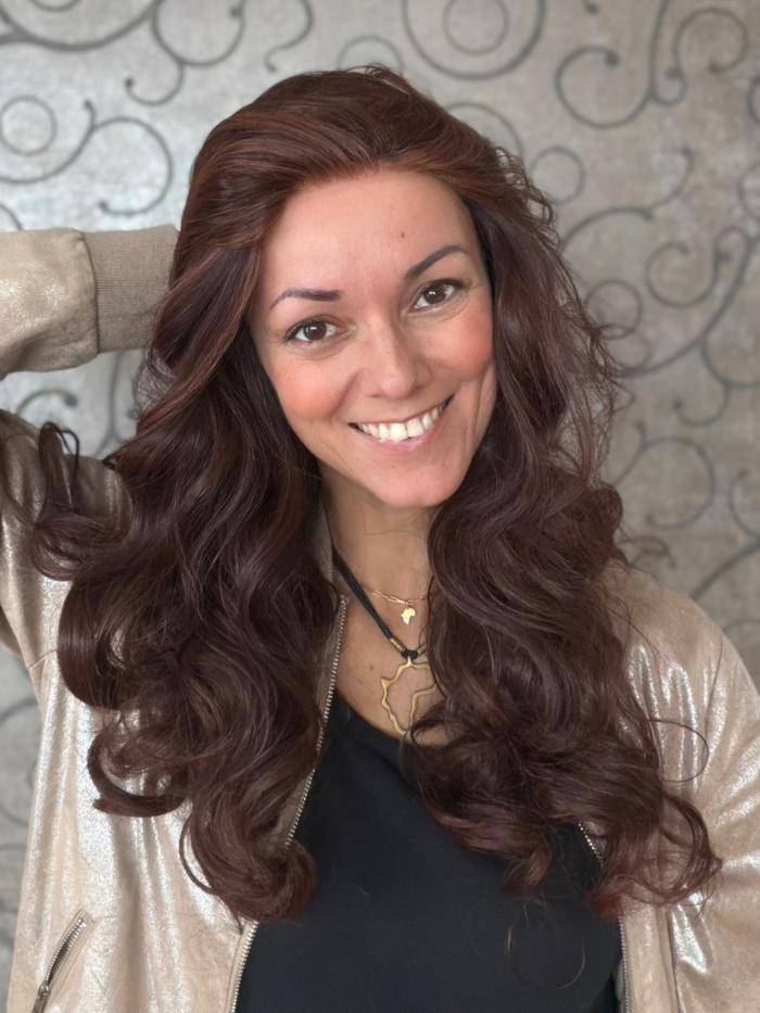 Hohe Dichte Kunsthaarperücke – Dunkelrot und Kastanienbraun mit lockeren Wellen (Lace Front) DLP026