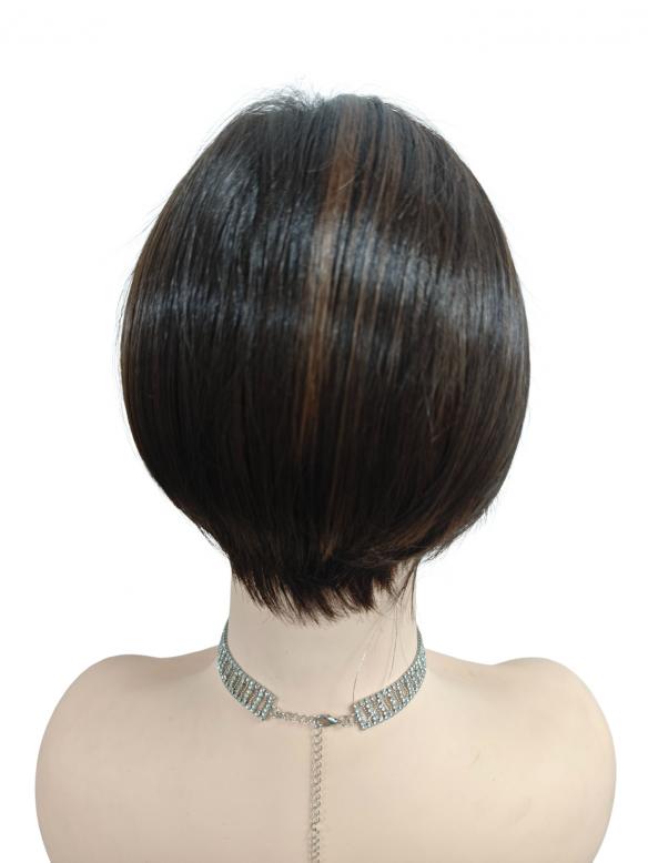 Natürlich Schwarz-Braun Bubikopf Synthtische Perücke (MOMO TOP) DMT001