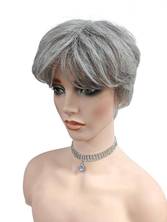 Kurz geschnittene synthetische Perücke mit gemischten Farben in Silberweiß und Pearl Platinum Blond (Basis Kappe) DBK010