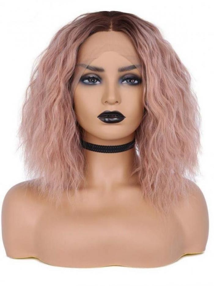 Schwarz-nach-Rosa Bob Lockige Synthetische Lace Front Perücke SNY163