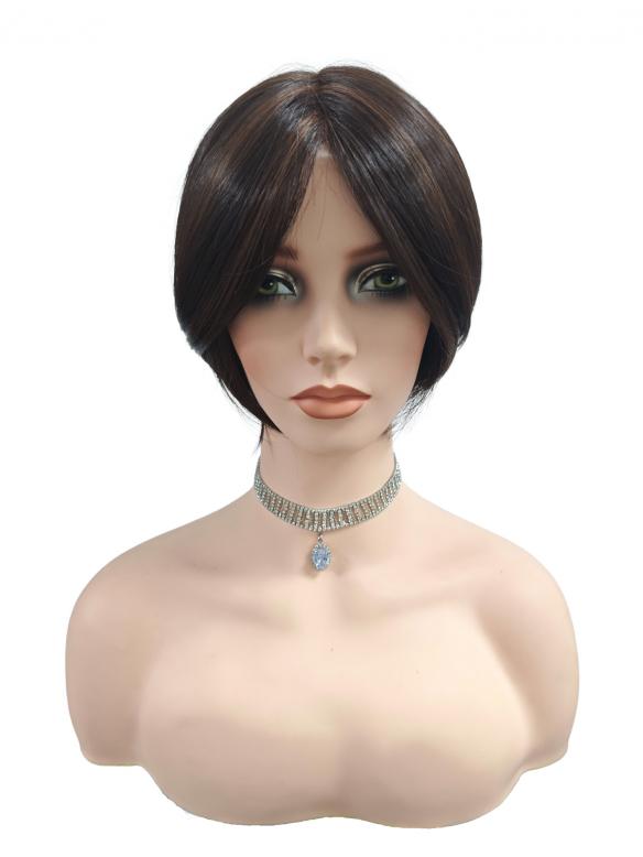 Natürlich Schwarz-Braun Bubikopf Synthtische Perücke (MOMO TOP) DMT001