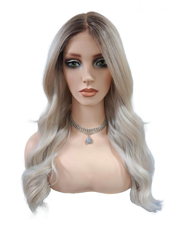 Extra lange Kunsthaarperücke in Platinblond mit Großen Wellen (Lace Front) DLP065