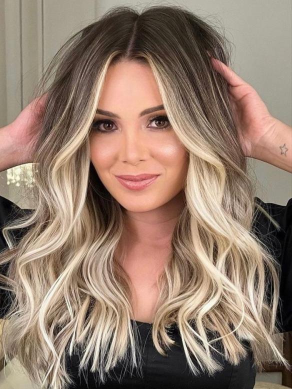 Echthaarperücke in Smoky Brown mit platinblonden Highlights – natürlich & modern EH040