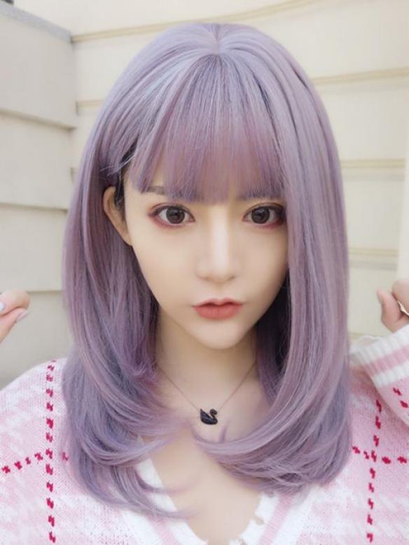 LG008  Lila Wellige Synthetische Gewebted Netzkappe Perücke LG008