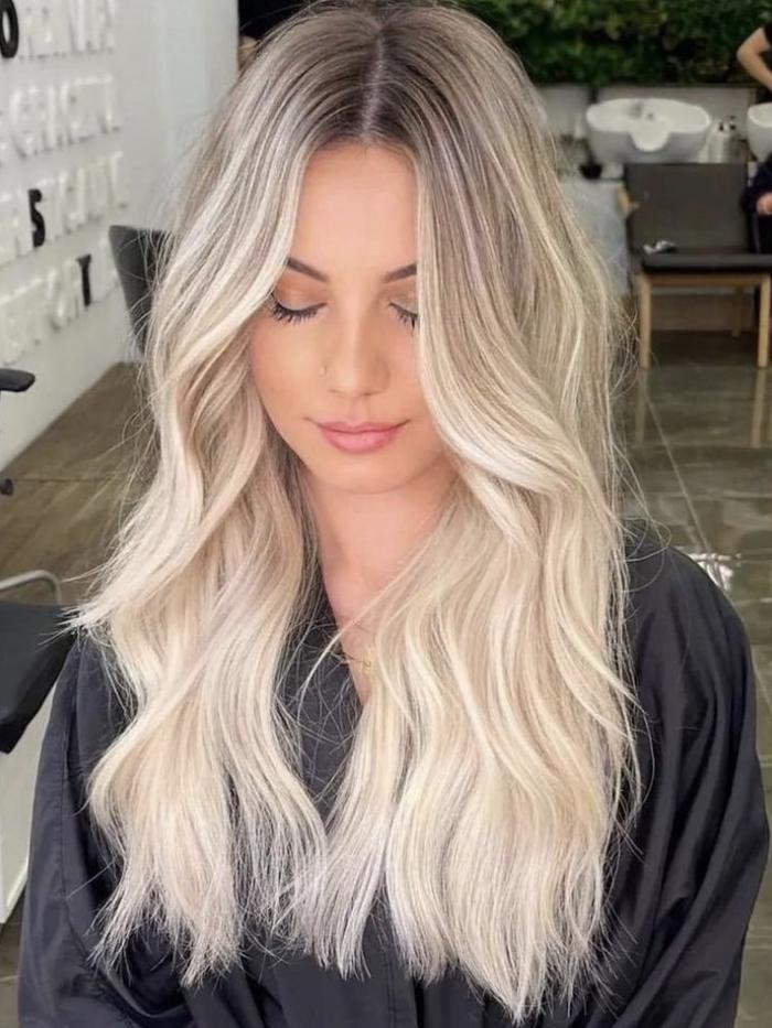 Echthaar Perücke in Blond mit dunkelem Ansatz EH032