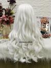 Weiße Lange Wellige Synthetische Lace Front Perücke SNY303