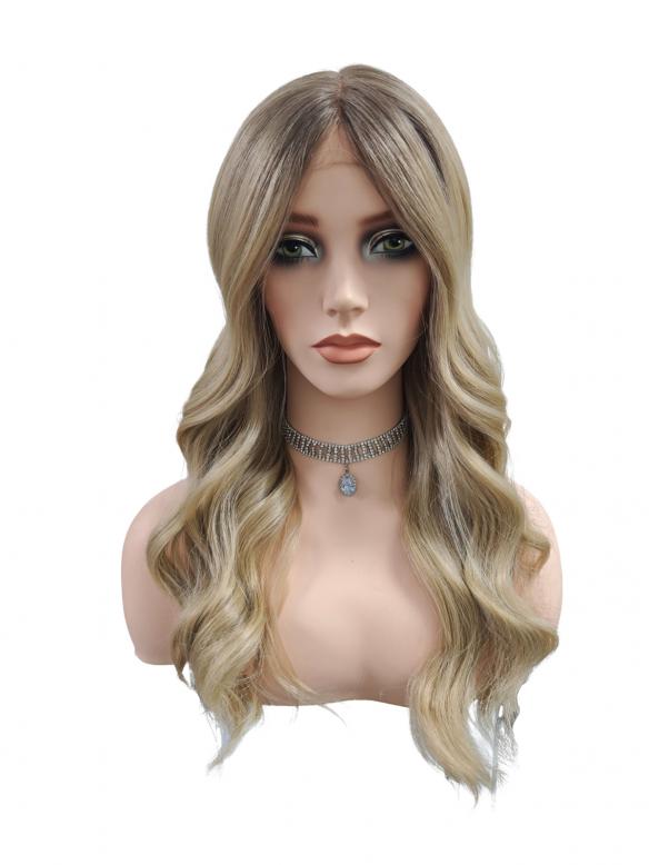 Exquisite synthetische Perücke mit dunklem honigblonden Ombre und langen Wellen (Lace Part) DLP028