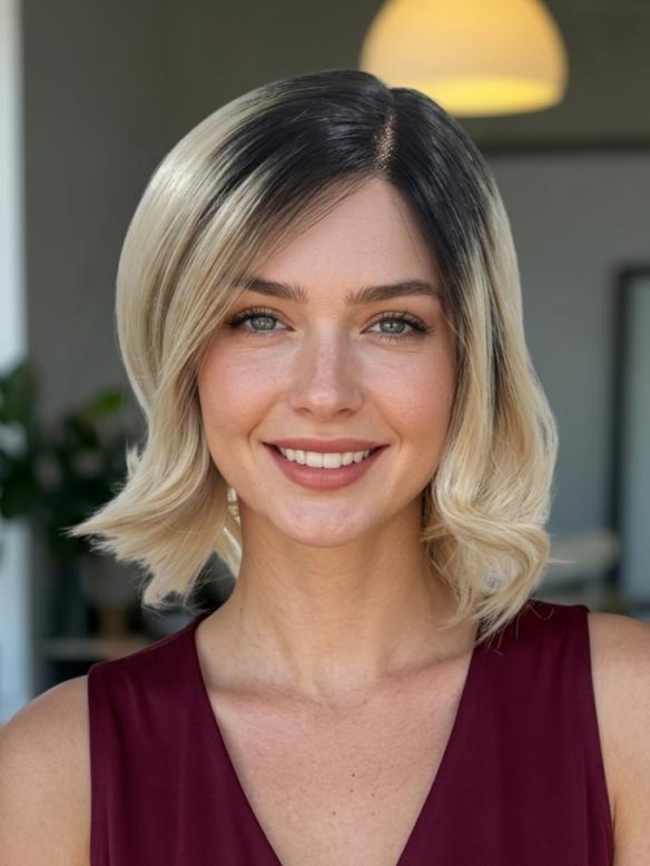 Kunsthaarperücke – Schwarzer Ansatz mit blondem Haar (Lace Front) DLP003