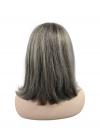Seidige Echthaar-Perücke in Dunkelbraungrau mit Highlights – Natürliches Styling EH024