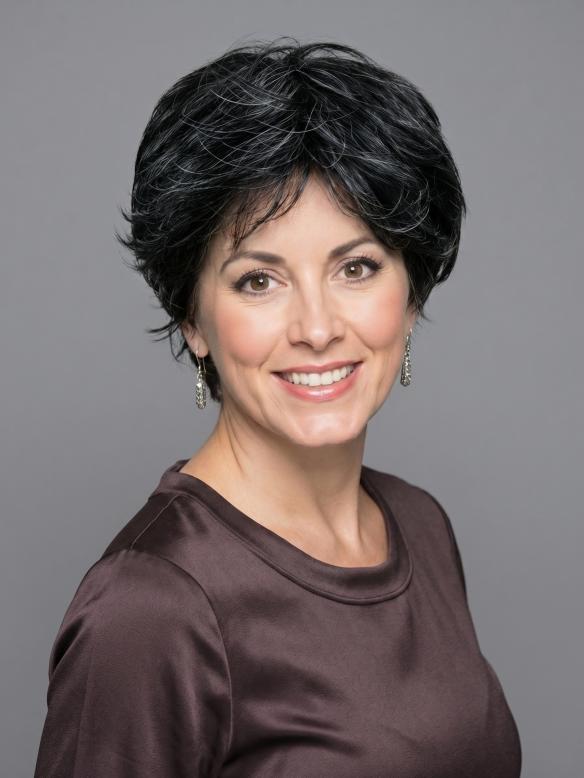 Schwarze Kunsthaarperücke mit Silberfarbenen Strähnen (Standard Kappe) DBK002