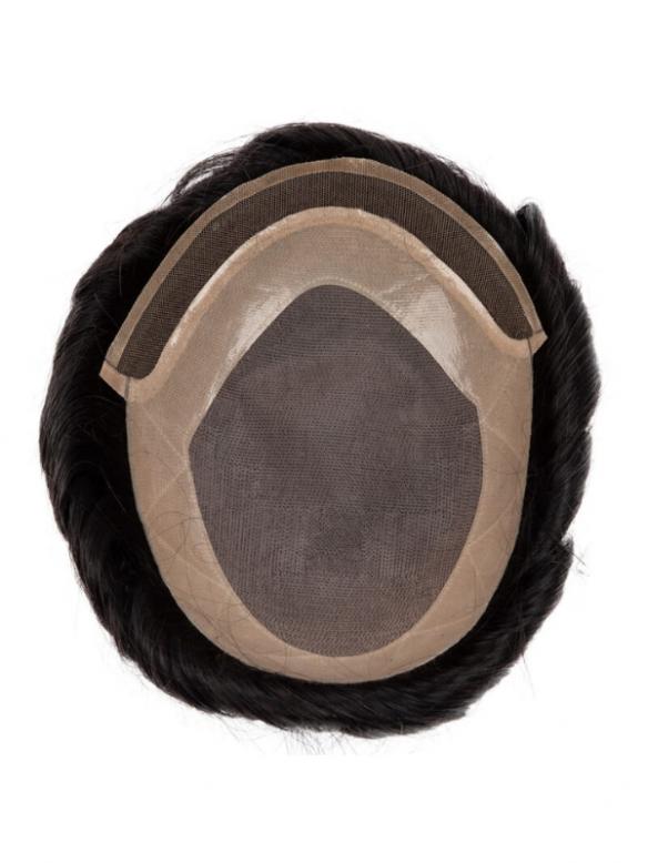 Schwarz Lace-Front & Mono-Top Strapazierfähige Toupee DTP002