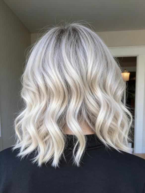 Echthaar Perücke Damen Ice Blonde Mittel lang Perücke 100% Remy Echthaar EH051