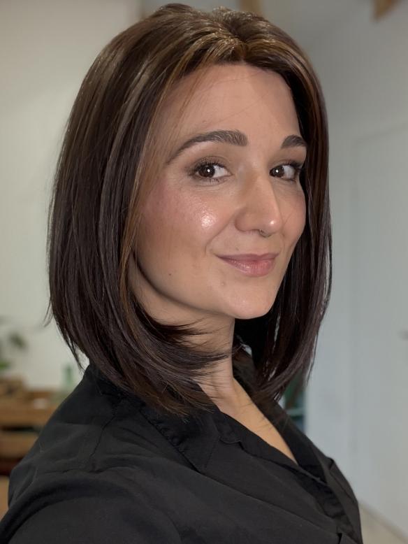 Dunkelbraun mit blonden Highlights Synthetische Perücke (MONO TOP) DMT007