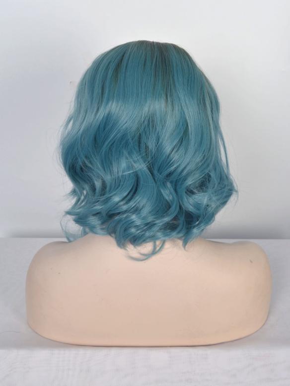 Krickentend Blau Wellig Bob Lace Front Synthetische Perücke SNY098