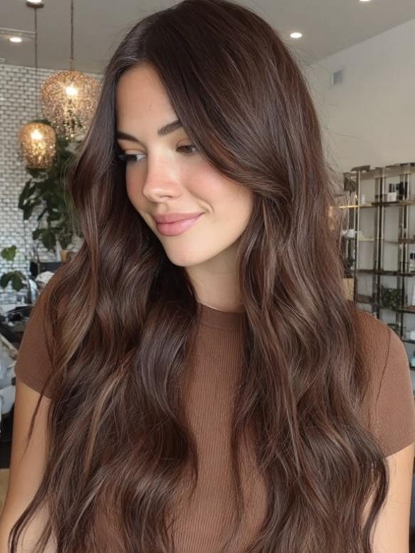 Luxuriöse Schokoladenbrau Wave Perücke Zeitlos Elegant 100% Echthaar EH065