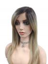 Synthetische Perücke mit schwarzem Ansatz in Hellblond mit dunkelblonden Highlights (Lace Part) DLP008