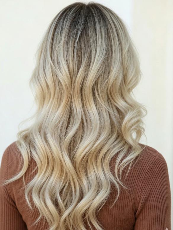 100% Echthaar Blond Perücke Natürliche Lose Welle Lange Lockenperücke für den Alltag EH053