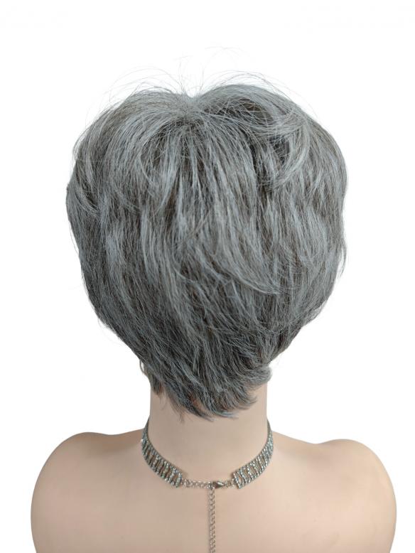 Kurz geschnittene synthetische Perücke mit gemischten Farben in Silberweiß und Pearl Platinum Blond (Basis Kappe) DBK010