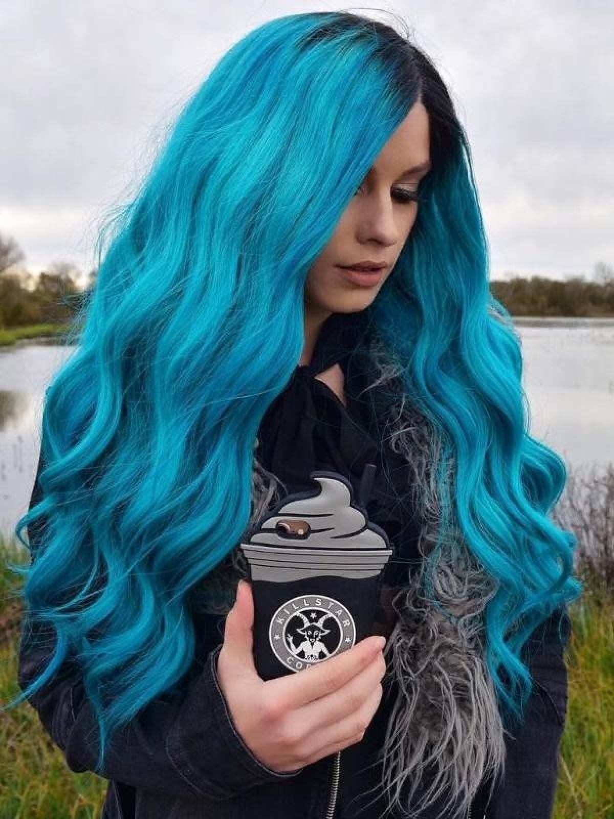 Echthaar perücke blau Clearance