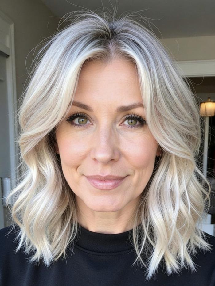 Echthaar Perücke Damen Ice Blonde Mittel lang Perücke 100% Remy Echthaar EH051