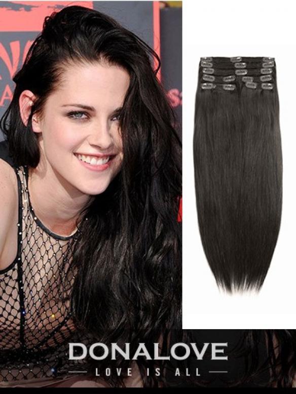 Dunkelbraun Donalovehair Echthaar Extensions mit Clips SD004