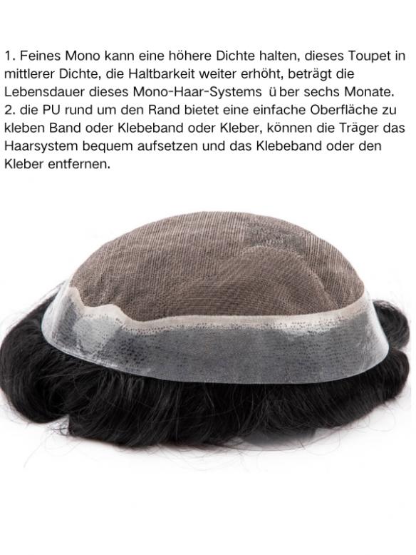 Schwarz Mono & Weich-PU atmungsaktiv Toupee DTP004