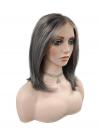 Seidige Echthaar-Perücke in Dunkelbraungrau mit Highlights – Natürliches Styling EH024