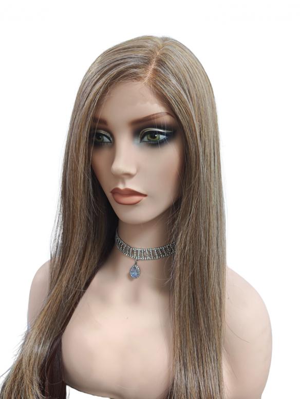 Extra lange Kunsthaarperücke – Warmes Braunblond mit glattem Haar (Lace Front) DLP002