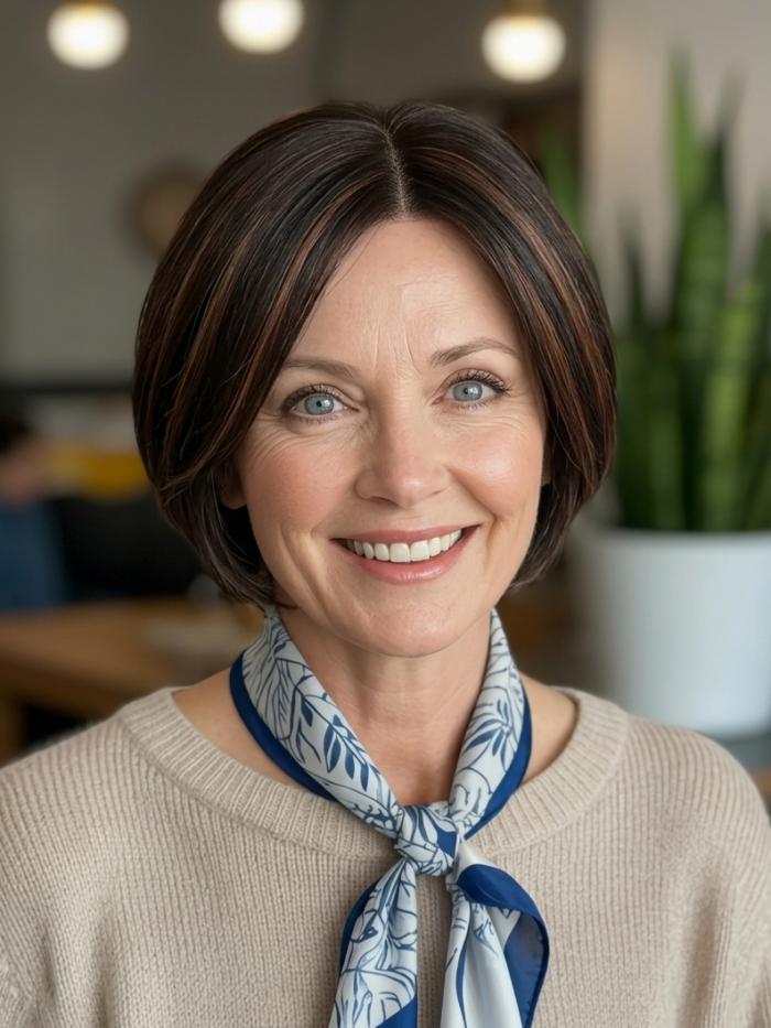 Natürlich schwarz-braune Bubikopf Kunsthaarperücke (Lace Front & Mono Top) DMT001