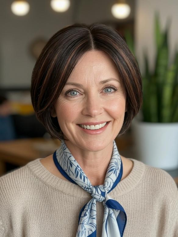 Natürlich schwarz-braune Bubikopf Kunsthaarperücke (Lace Front & Mono Top) DMT001