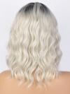 Schwarz nach Grau Schulterlange Wellige Mittelteil Lace Perücke MPL007