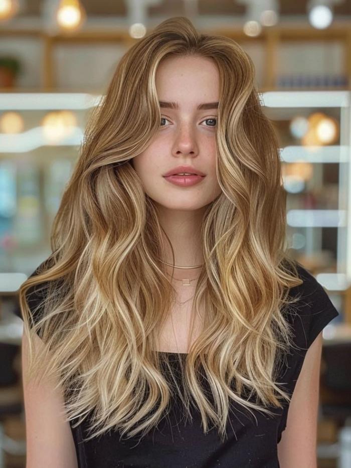 Gewellte Echthaarperücke Naturblond Sandblond Mix EH006