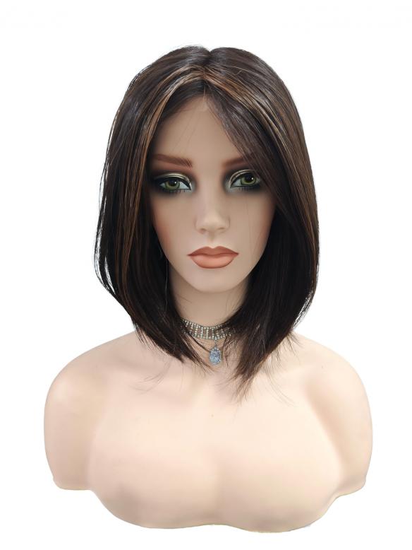 Dunkelbraun mit blonden Highlights Synthetische Perücke (MONO TOP) DMT007