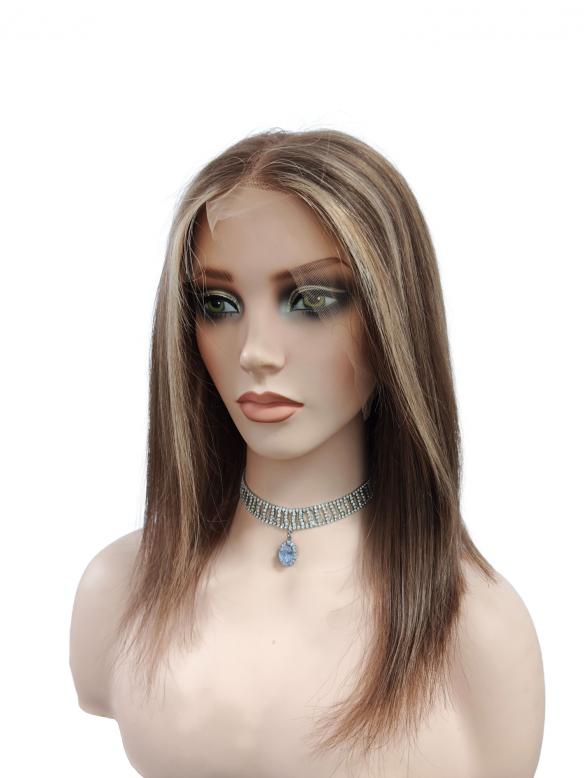 100% Remy Echthaar Perücke Braun mit goldblonden Strähnen EH026