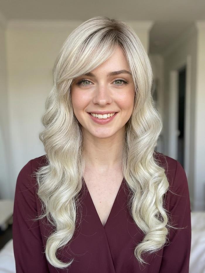 Blond Ombre Kunsthaarperücke mit Pony – Natürlich, Stilvoll & Synthetisch (Basic Cap) DBK022