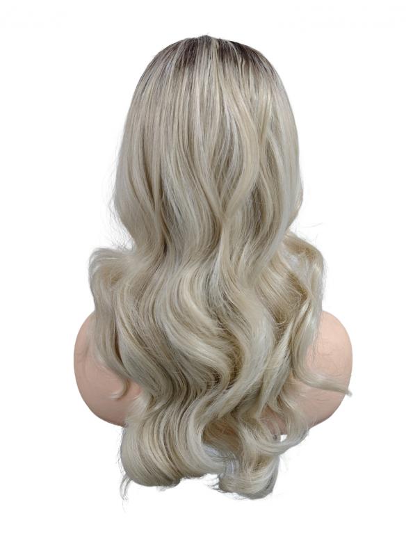 Gewellte Synthetische Perücke in Blond mit dunkelem Oberkopf (Lace Part) DLP055
