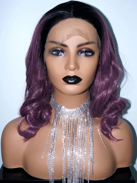 Lila Ombre Schulterlang Wellige Synthetische Lace Front Perücke-SNY154