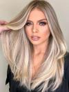 ASH BLONDE BALAYAGE LONG SLEEK STRAIGHT HUMAN HAIR WIG HH202