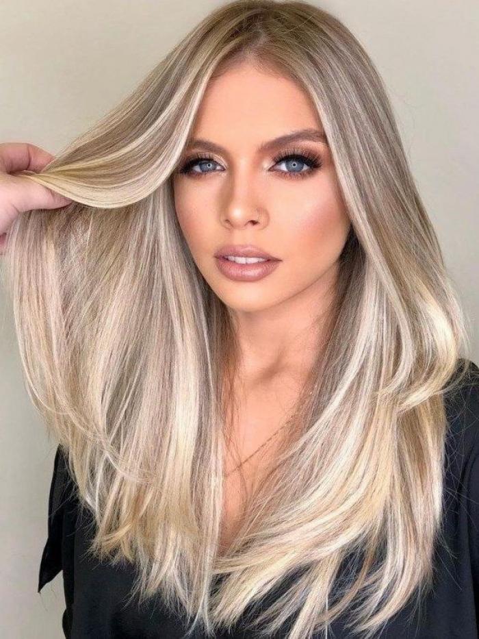 Ashblond Balayage Lang Glatt Gerade Echthaar Perücke HH202